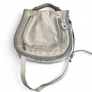 Rebecca Minkoff Taupe Leather Chain-Trim Crossbody Saddle Bag